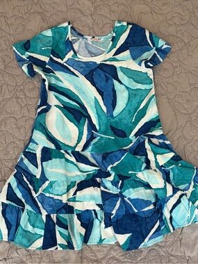 Jams World Lil' People Girls Dress Medium Blue Tiered Hawaii Tropical Resort NWT